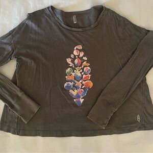 Free People Gray Long Sleeve Tee with Colorful Logo